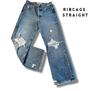 Levi’s Ribcage Straight Jeans – High Rise 100% Cotton – W27 L27 Distressed